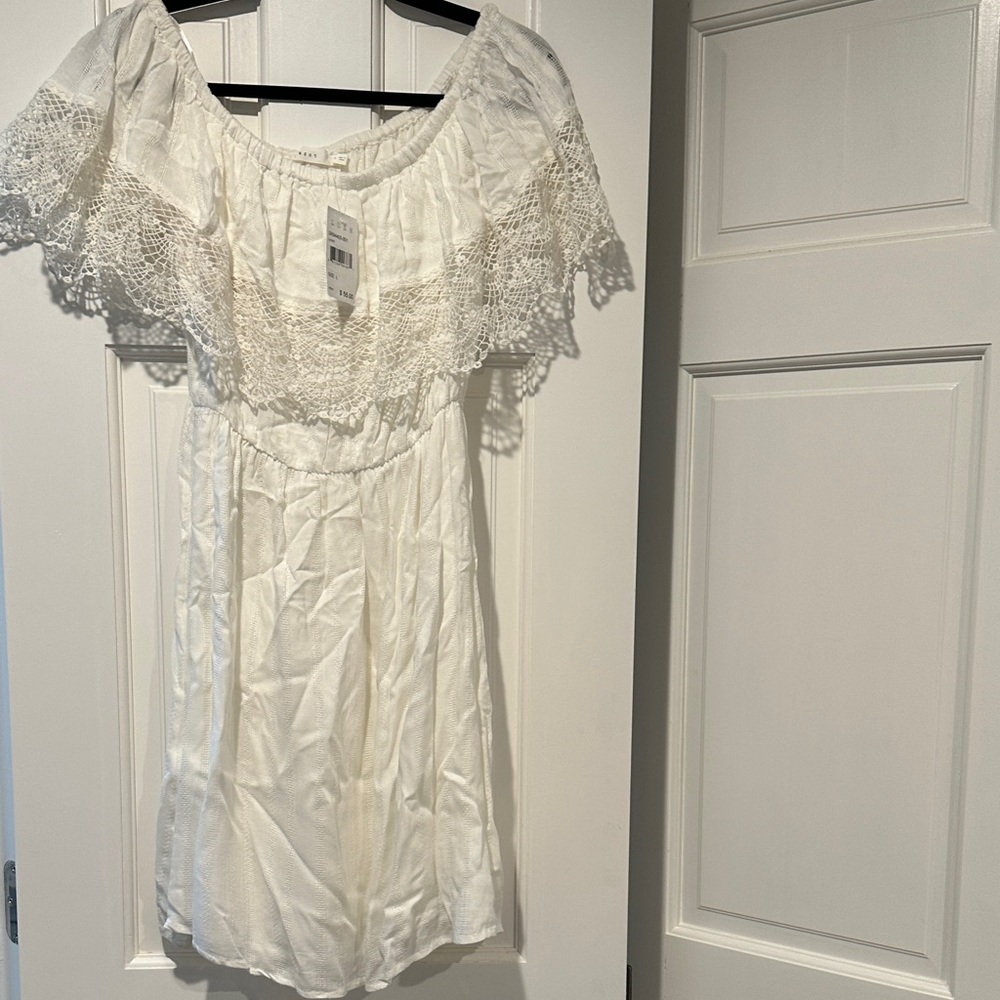NWT LUSH White Off-Shoulder Dress with Lace Detail